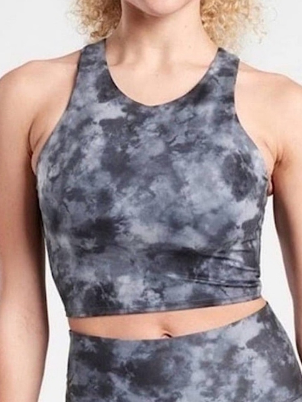 Athleta Conscious Crop XS Gray Tie Dye Longline Sports Bra Yoga Tank Top